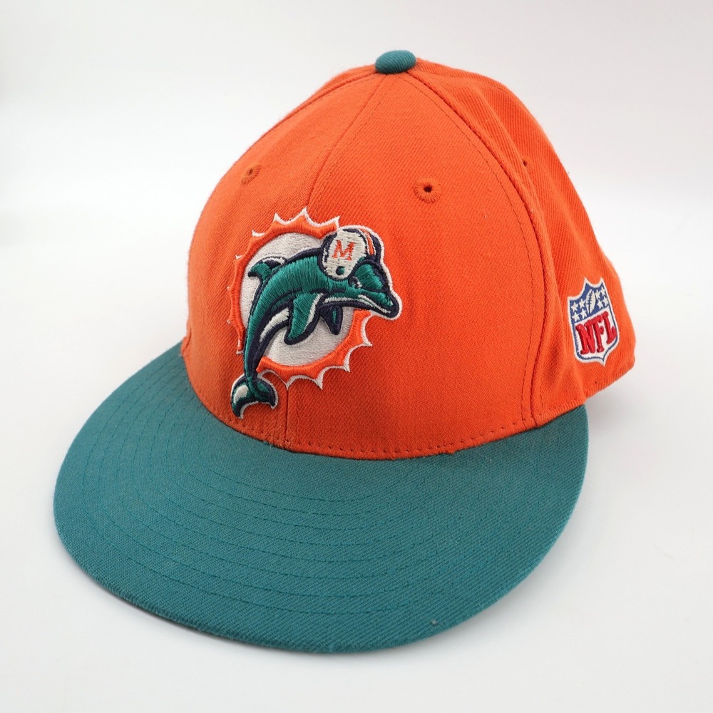 Mitchell & Ness Miami Dolphins Hat Orange Teal Fitted NFL Cap Mens 7 3/8